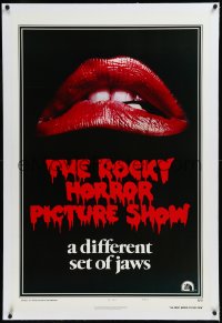 9m0736 ROCKY HORROR PICTURE SHOW linen int'l style A 1sh 1975 c/u lips image, a different set of jaws!