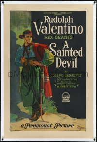 9m0740 SAINTED DEVIL linen 1sh 1924 wonderful full-length art of Rudolph Valentino, beyond rare!