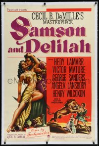 9m0742 SAMSON & DELILAH linen style A 1sh 1949 art of Hedy Lamarr & Victor Mature, Cecil B. DeMille!