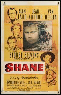 9m0747 SHANE linen 1sh 1953 classic western, Alan Ladd, Jean Arthur, Van Heflin, Brandon De Wilde