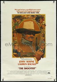 9m0748 SHOOTIST linen 1sh 1976 best Richard Amsel artwork of aging gunfighter John Wayne & cast!