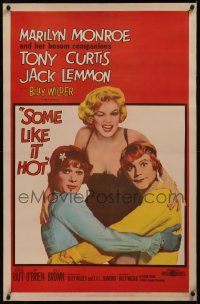9m0753 SOME LIKE IT HOT linen 1sh 1959 sexy Marilyn Monroe with Tony Curtis & Jack Lemmon in drag!