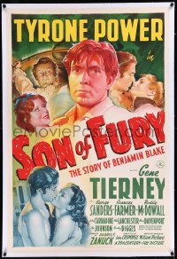 9m0755 SON OF FURY linen 1sh 1942 Tyrone Power, Gene Tierney, Frances Farmer, Fox stone litho, rare!