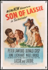 9m0756 SON OF LASSIE linen 1sh 1945 Peter Lawford, art of the classic canine star & puppy!