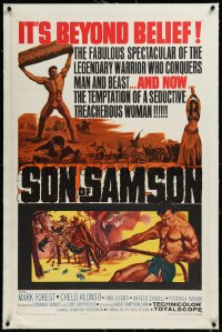 9m0757 SON OF SAMSON linen 1sh 1962 artwork of strongman Mark Forest, sexy Chelo Alonso, Italian!