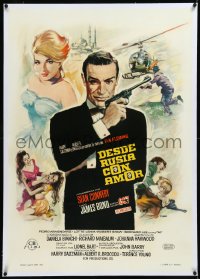 9m0280 FROM RUSSIA WITH LOVE linen Spanish 1964 Mac Gomez art of Sean Connery as James Bond, rare!