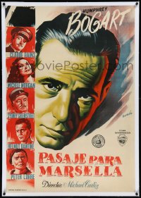 9m0284 PASSAGE TO MARSEILLE linen Spanish poster 1949 Ramon art of Humphrey Bogart & cast, ultra rare!