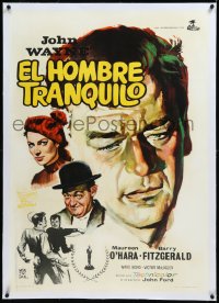 9m0285 QUIET MAN linen Spanish 1954 Montalban art of John Wayne, O'Hara & Fitzgerald, Ford, rare!