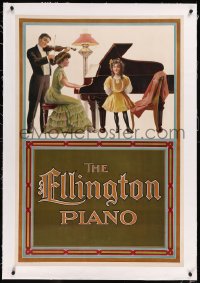 9m0170 BALDWIN PIANO COMPANY linen 27x41 advertising poster 1910s art of family playing music, rare!