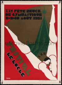 9m0186 FESTIVAL LE LOCLE linen 25x36 Swiss special poster 1931 P. Droz art of acrobats, very rare!