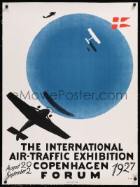 9m0190 INTERNATIONAL AIR-TRAFFIC EXHIBITION linen 25x33 Danish special poster 1927 art of airplanes!