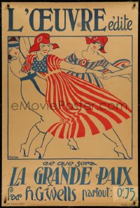 9m0178 LA GRANDE PAIX linen 30x46 French advertising poster 1919 Becan art of girls, H.G. Wells, rare!