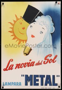 9m0179 LA NOVIA DEL SOL linen 19x28 Spanish advertising poster 1953 Sama art of sun & light bulb!
