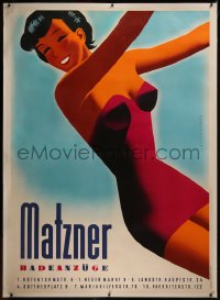 9m0015 MATZNER linen 48x67 Austrian advertising poster 1957 Hofmann art of sexy girl in swimsuit!