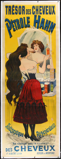 9m0061 PETROLE HAHN linen 43x118 French advertising poster 1890s art of woman at vanity, very rare!