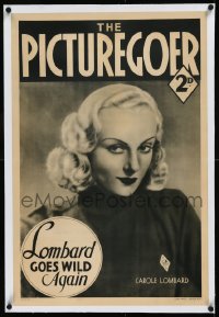 9m0181 PICTUREGOER linen 20x30 English advertising poster 1937 Carole Lombard Goes Wild Again, rare!