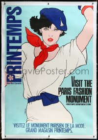 9m0062 PRINTEMPS linen 46x67 French advertising poster 1980s Majera art of sexy woman in blue beret!