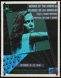 9m0163 WOMEN OF THE AMERICAS linen 22x28 film festival poster 1988 great Jos Sances art, very rare!