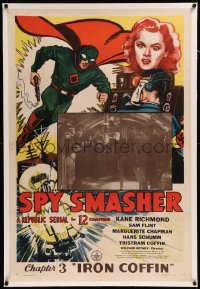 9m0763 SPY SMASHER linen chapter 3 1sh 1942 art AND inset of the Whiz Comics super hero, Iron Coffin