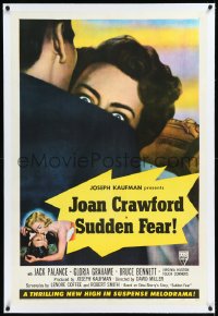 9m0770 SUDDEN FEAR linen style B 1sh 1952 terrified Joan Crawford, Jack Palance, Gloria Grahame