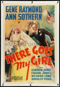9m0780 THERE GOES MY GIRL linen 1sh 1937 full-length art of bride Ann Sothern & groom Gene Raymond!