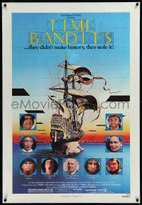 9m0785 TIME BANDITS linen 1sh 1981 John Cleese, Sean Connery, art by director Terry Gilliam!