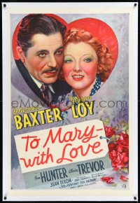 9m0788 TO MARY - WITH LOVE linen style A 1sh 1936 art of Myrna Loy & Warner Baxter, ultra rare!