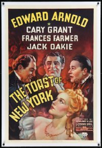 9m0789 TOAST OF NEW YORK linen 1sh 1937 art of Frances Farmer, Cary Grant, Edward Arnold & Jack Oakie!