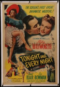 9m0791 TONIGHT & EVERY NIGHT linen style A 1sh 1944 sexy Rita Hayworth showing her legs, Lee Bowman
