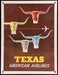 9m0202 AMERICAN AIRLINES TEXAS linen 30x40 travel poster 1960s Glanzman art of steers & oil field!