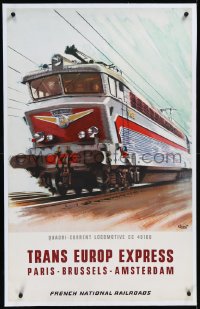 9m0204 FRENCH NATIONAL RAILROADS linen 25x39 French travel poster 1965 art of Trans Europ Express!