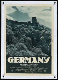 9m0210 GERMANY linen 21x29 German travel poster 1930s RDV, Spring in Baden at Heidelberg Castle!