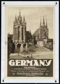 9m0211 GERMANY linen 21x30 German travel poster 1930s RDV, Thuringia cathedral, church of St. Severus!