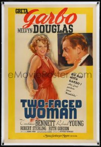 9m0799 TWO-FACED WOMAN linen style D 1sh 1941 go gay with sexy Greta Garbo & Melvyn Douglas, cool art!