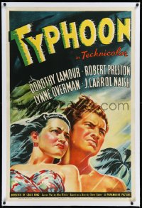 9m0801 TYPHOON linen 1sh 1940 great art of sexy Dorothy Lamour & Robert Preston in tropical storm!