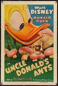 9m0803 UNCLE DONALD'S ANTS linen 1sh 1952 Disney, art of Donald Duck w/ ant & mushrooms, ultra rare!