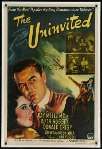 9m0807 UNINVITED linen 1sh 1944 close art of Ray Milland & Hussey, introducing Gail Russell, ultra rare!
