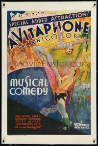 9m0813 VITAPHONE TECHNICOLOR MUSICAL COMEDY linen 1sh 1933 colorful art of circus acrobats, rare!