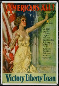 9m0212 AMERICANS ALL linen 27x40 WWI war poster 1919 wonderful Howard Chandler Christy patriotic art!