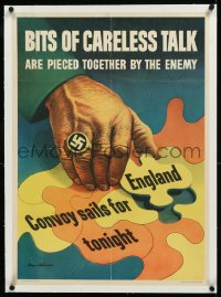 9m0225 BITS OF CARELESS TALK linen 20x28 WWII war poster 1943 Dohanos art of England taken by Nazi!