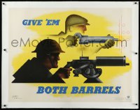 9m0227 GIVE 'EM BOTH BARRELS linen 31x40 WWII war poster 1941 Carlu art of riveter & soldier, rare!