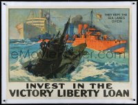 9m0216 INVEST IN THE VICTORY LIBERTY LOAN linen 29x39 WWI war poster 1918 Shafer art of ships!