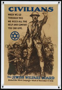 9m0217 JEWISH WELFARE BOARD linen 22x33 WWI war poster 1918 cool soldier art by Sidney H. Riesenberg!