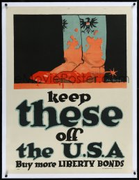 9m0218 KEEP THESE OFF THE U.S.A. linen 30x40 WWI war poster 1917 Norton art of bloody German boots!