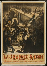 9m0219 LA JOURNEE SERBE linen 31x44 French WWI war poster 1916 Fouqueray art, Serbian relief, rare!
