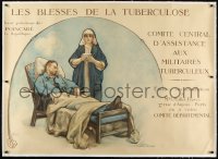 9m0056 LES BLESSES DE LA TUBERCULOSE linen 40x55 French WWI poster 1917 Roll art of nurse & soldier!