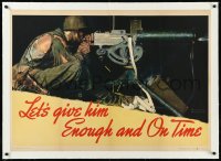 9m0231 LET'S GIVE HIM ENOUGH & ON TIME linen 29x40 WWII war poster 1942 Norman Rockwell art, rare!