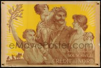 9m0220 POUR LE RETOUR DU SOLDAT VAINQUEUR linen 32x47 French WWI war poster 1918 Carlu art, rare!