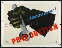 9m0233 PRODUCTION AMERICA'S ANSWER linen 30x40 WWII war poster 1941 Jean Carlu art of wrench, rare!