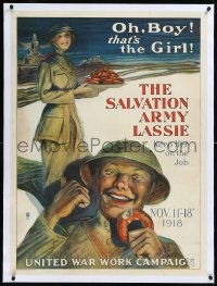 9m0221 SALVATION ARMY LASSIE linen 30x40 WWI war poster 1918 Oh Boy, United War Work Campaign!